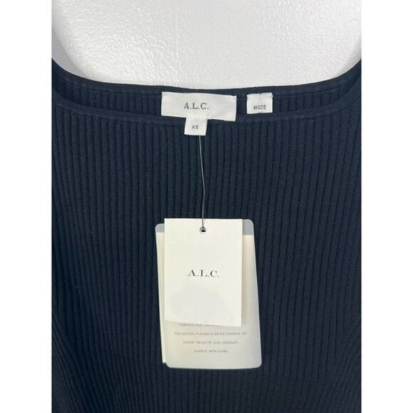 NWT A.L.C. Dalia Knit Square Neck Asymmetrical Sleeveless Black Mini Dress - Picture 5 of 10